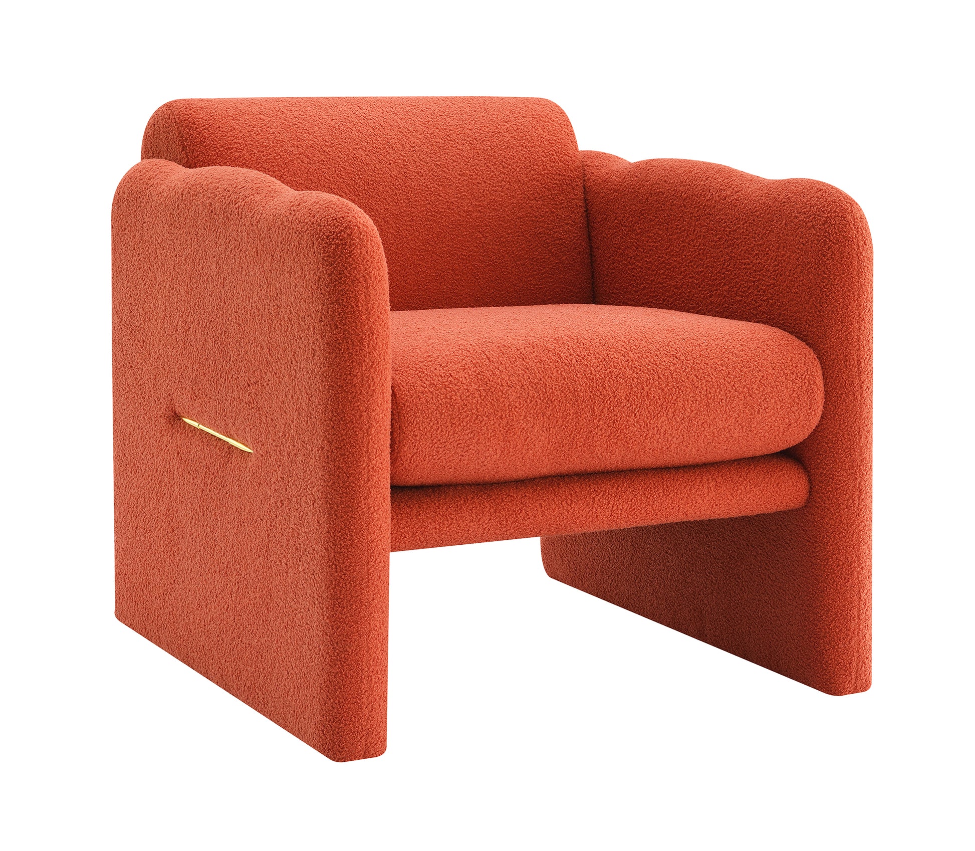 Arm Chair With Waved Arms, Metal Decoration On Both Side Arms, Accent Chair For Primary Living Space, Living Room, Bedroom, Teddy Fabric, Orange Orange Primary Living Space Modern Foam Plywood