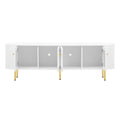 Modern Tv Stand For Tvs Up To 80 Inches, Entertainment Center With 4 Cabinets, Wood Media Console With Metal Legs And Handles For Living Room, White White 70 79 Inches Mdf