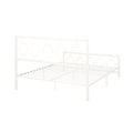 King Size Classical Metal Bed Frame With Circular Design Headboard And Footboard, Under Bed Space, White King White Iron
