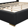 Queen Size Upholstered Platform Bed With Metal Strips, Black Queen Black Pu