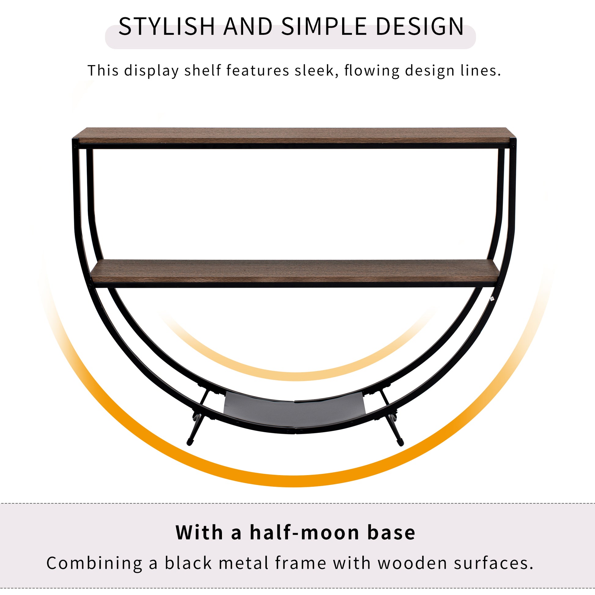 Rustic Industrial Design Demilune Shape Textured Metal Distressed Wood Console Table Dark Brown Dark Brown Mdf