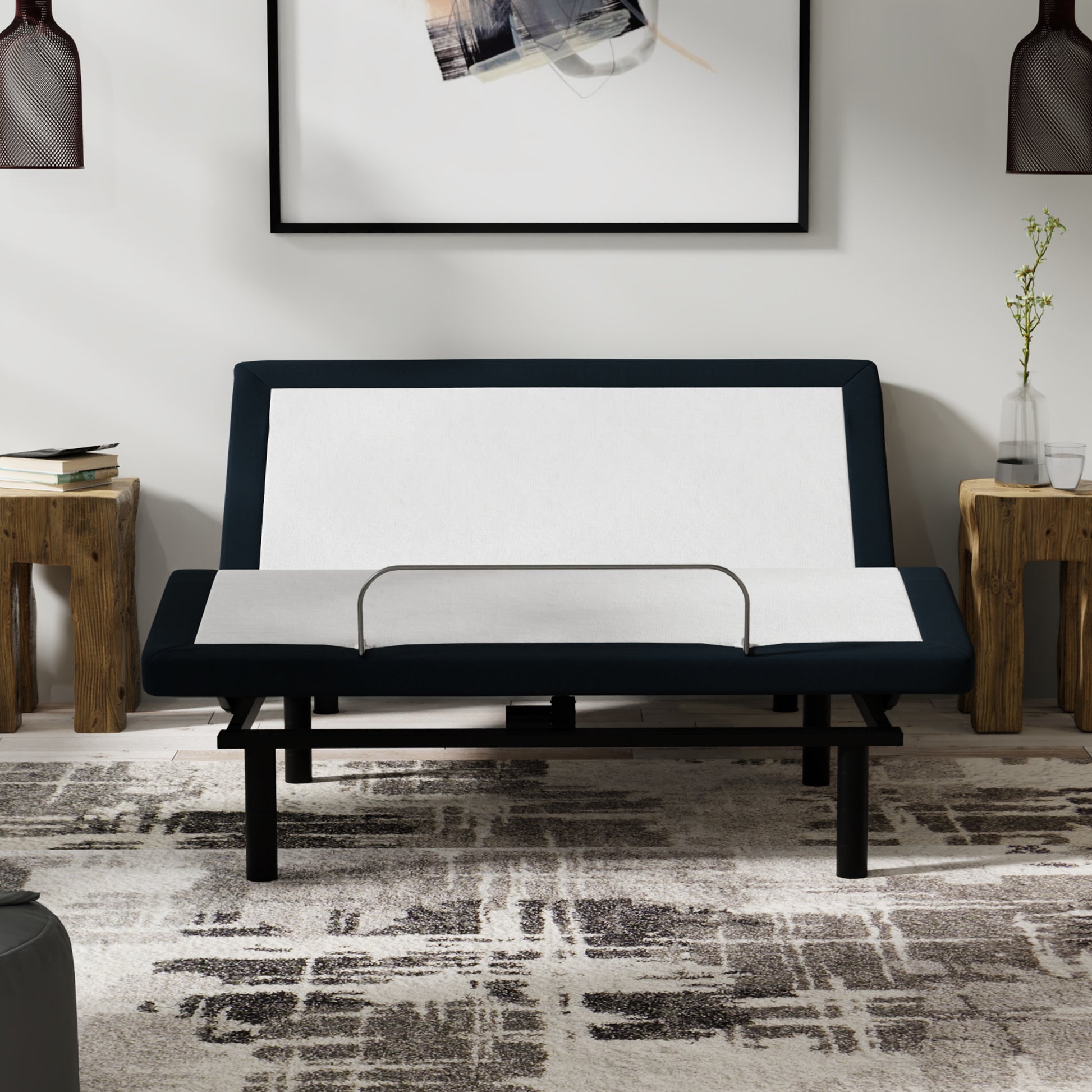 Model P2 Adjustable Base Full: Massage, Usb, Led Night Light, Zero Clearance Full White Charcoal Metal