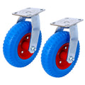 2Pcs 8In Caster Flat Free Wheel, Swivel Caster Wheel,Steel Hub With Ball Bearings, 5 8 Inch Bore Centered Axle Blue Blue Rubber