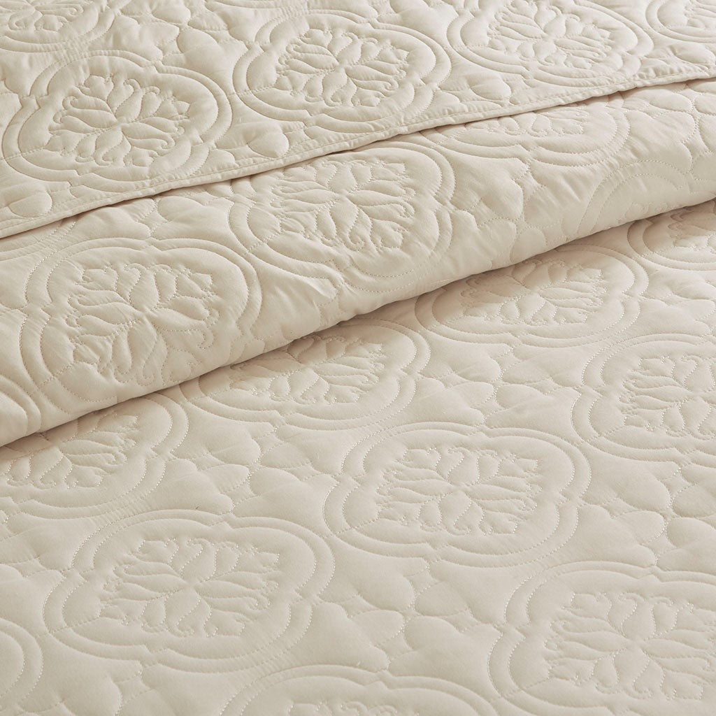 3 Piece Reversible Bedspread Set Cream King Cal King King Cream Microfiber