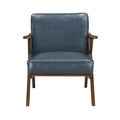 Brown Finish Solid Rubberwood Frame 1Pc Accent Chair Blue Faux Leather Upholstery Living Room Furniture Blue,Brown Primary Living Space Rubberwood Solid Wood