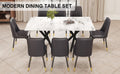 1 Table And 8 Chairs. A Rectangular Dining Table With A White Imitation Marble Tabletop And Black Metal Legs. Paired With 8 Chairs, Equipped With Pu Leather Seat Cushions And Black Metal Legs. F 1538 Black Glass Metal