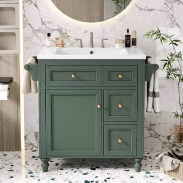 30'' Bathroom Vanity With Top Sink, Modern Bathroom Storage Cabinet With 2 Drawers And A Tip Out Drawer, Single Sink Bathroom Vanity Same As N710S130001F Green Bathroom Modern Solid Wood Mdf Resin