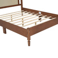 Queen Size Wooden Platform Bed With Natural Rattan Headboard, Vintage Bed Frame With Wooden Slat Support, Walnut Box Spring Not Required Queen Walnut Wood