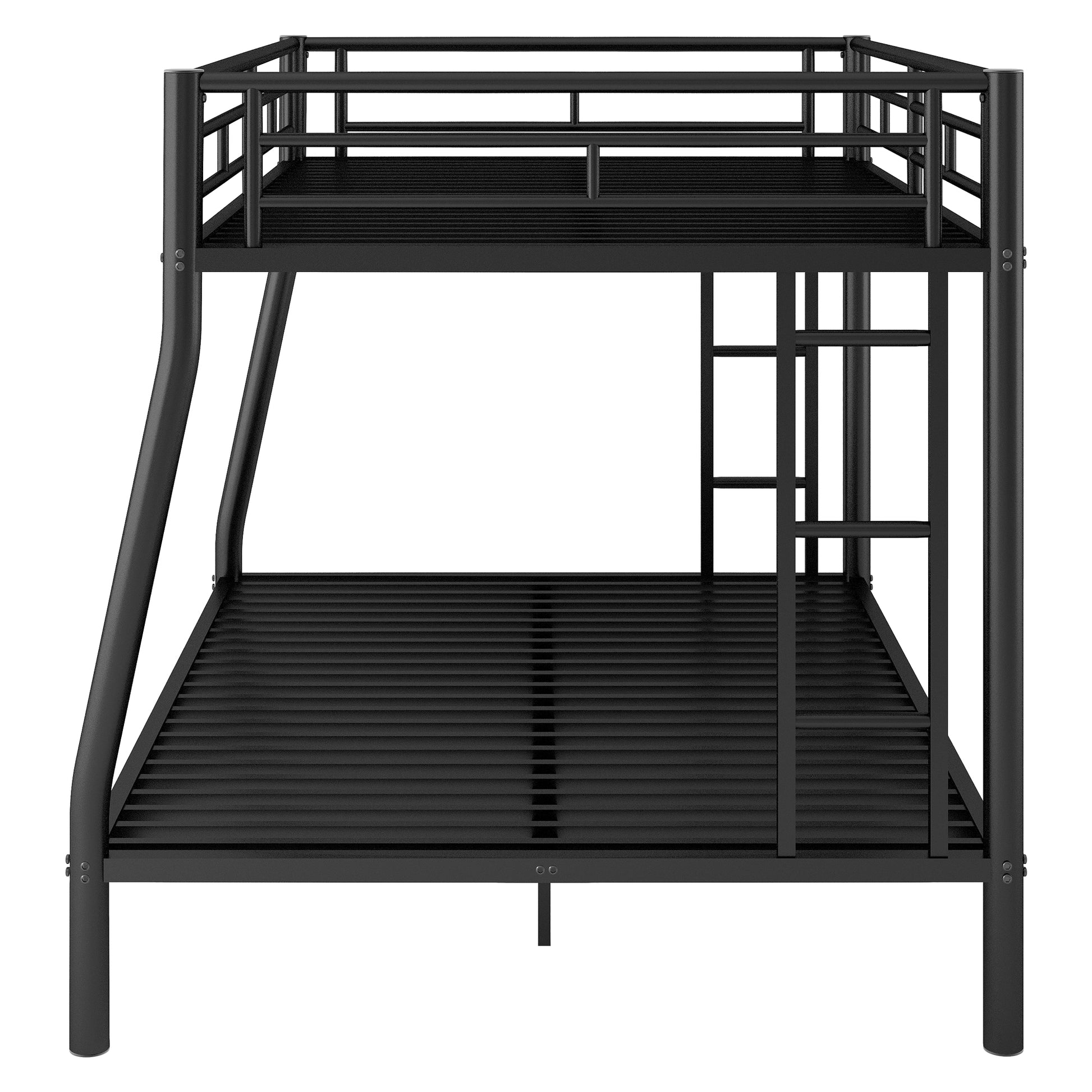 Full Xl Over Queen Metal Bunk Bed With Ladder And Guardrails, Black Box Spring Not Required Full Xl Black Metal Metal