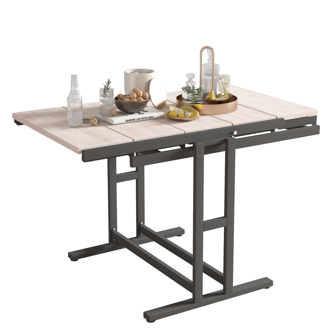 Vintage White Solid Mahogany Wood Multifunction Convertible Dining Table,Free Switch Space Saving Table, Shelf For Dining Room Or Kitchen White Vintage Seats 6 Dining Room Vintage Mahogany Rectangular Desk Polished Rectangular Solid Wood T Shape