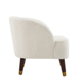 Upholstered Barrel Accent Chair With Wooden Legs White Rubberwood Boucle