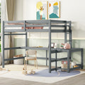 Full Size High Loft Bed With Built In Desk, Ladder Platform, Ladders, Guardrails ,Grey Full Grey Bedroom American Design Pine