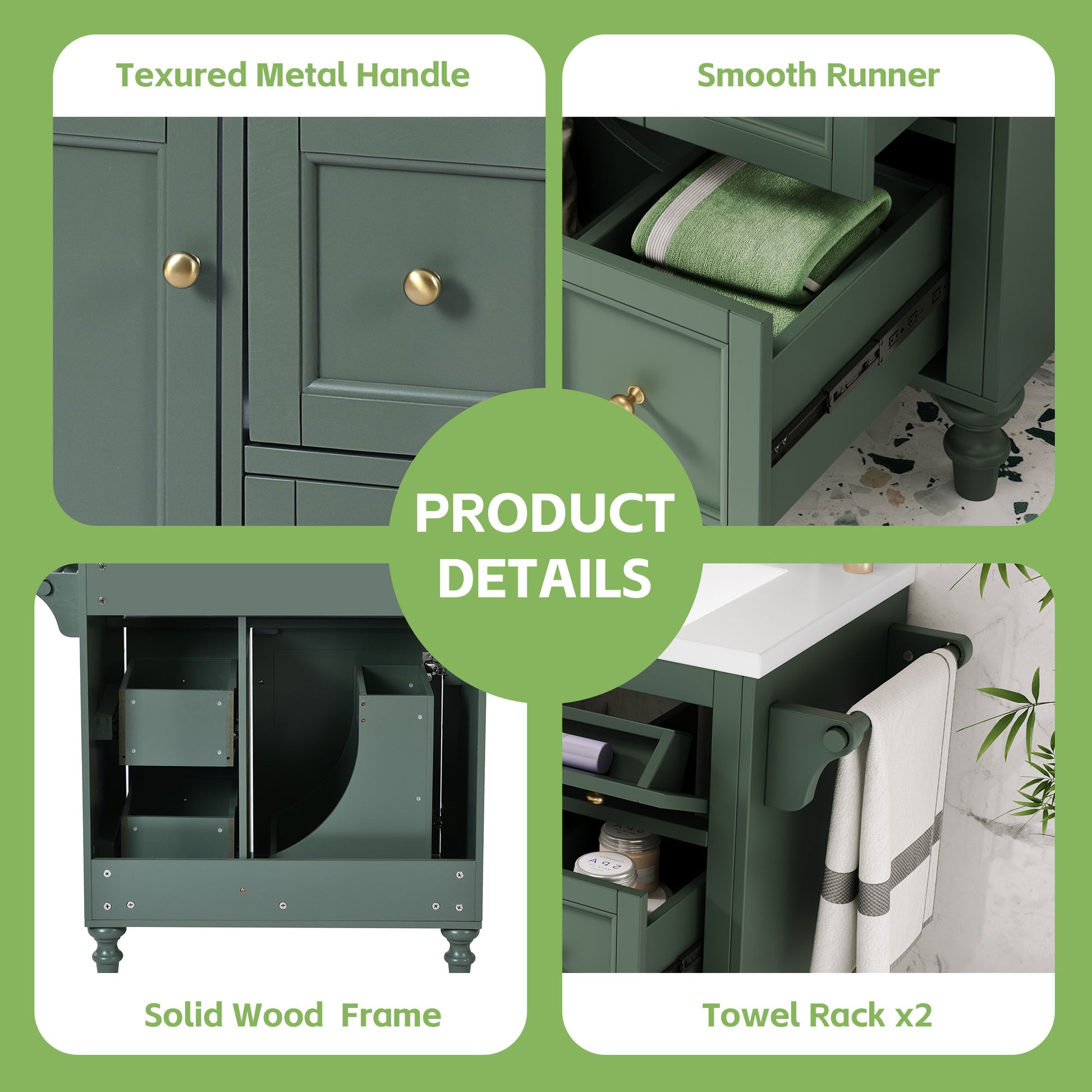 30'' Bathroom Vanity With Top Sink, Modern Bathroom Storage Cabinet With 2 Drawers And A Tip Out Drawer, Single Sink Bathroom Vanity Same As N710S130001F Green Bathroom Modern Solid Wood Mdf Resin