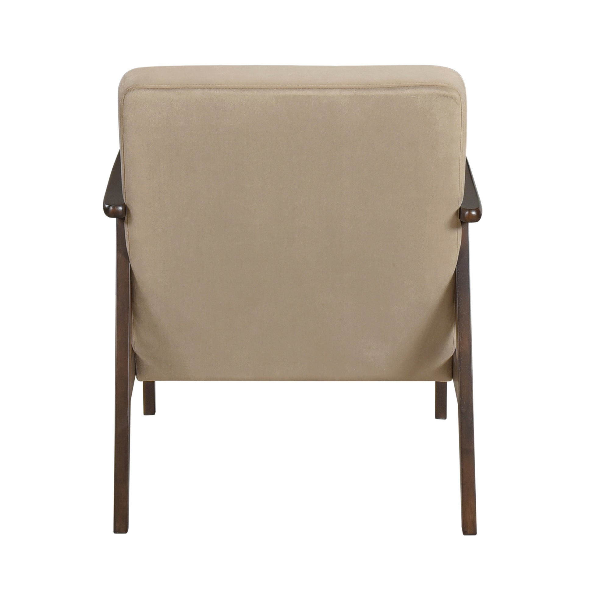 Mid Century Modern Design 1Pc Accent Chair Light Brown Velvet Upholstery Dark Walnut Finish Wood, High Resiliency Foam Cushions Light Brown Primary Living Space Mid Century Modern Solid Wood