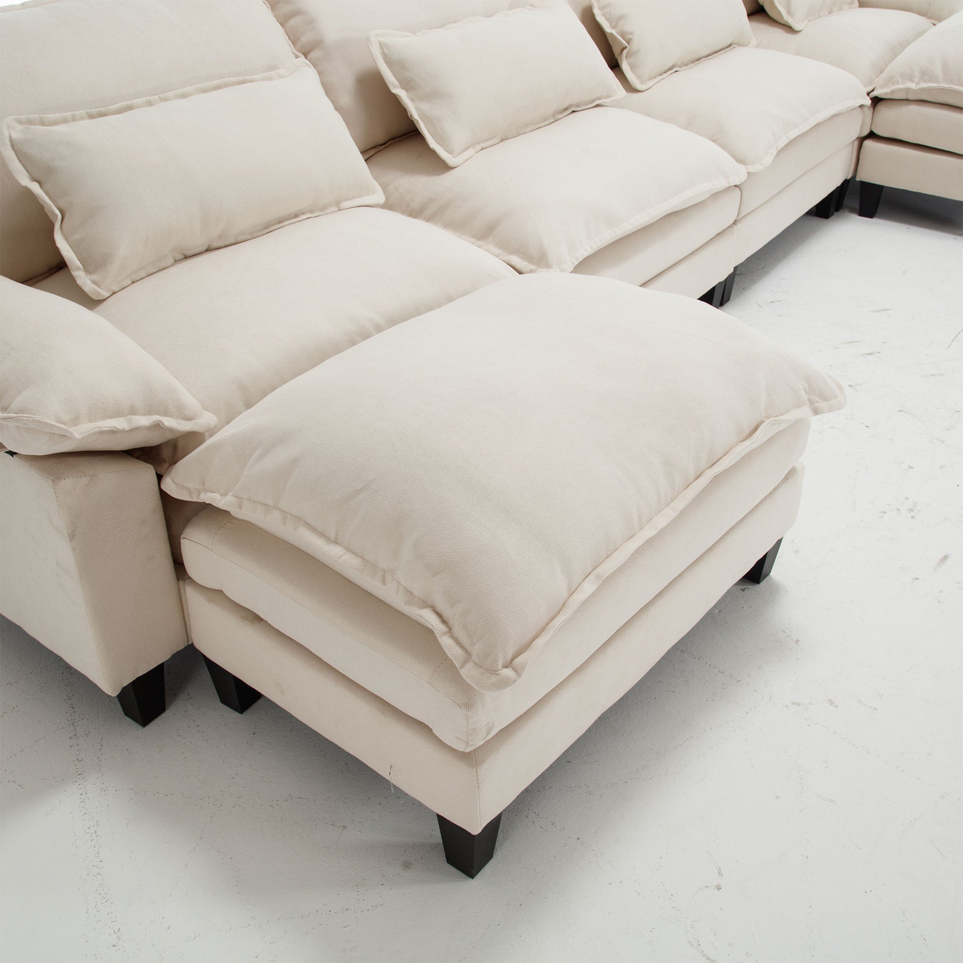154.8" Oversized Modular Sofaice Velvet Large U Shaped Couch Comfy Upholstered 4 Seat Sofa With 2 Ottoman, 4 Lumbar Pillow, Deep Seat Couch For Living Room Beige Wood Primary Living Space Modern Foam Polyester 6 Seat