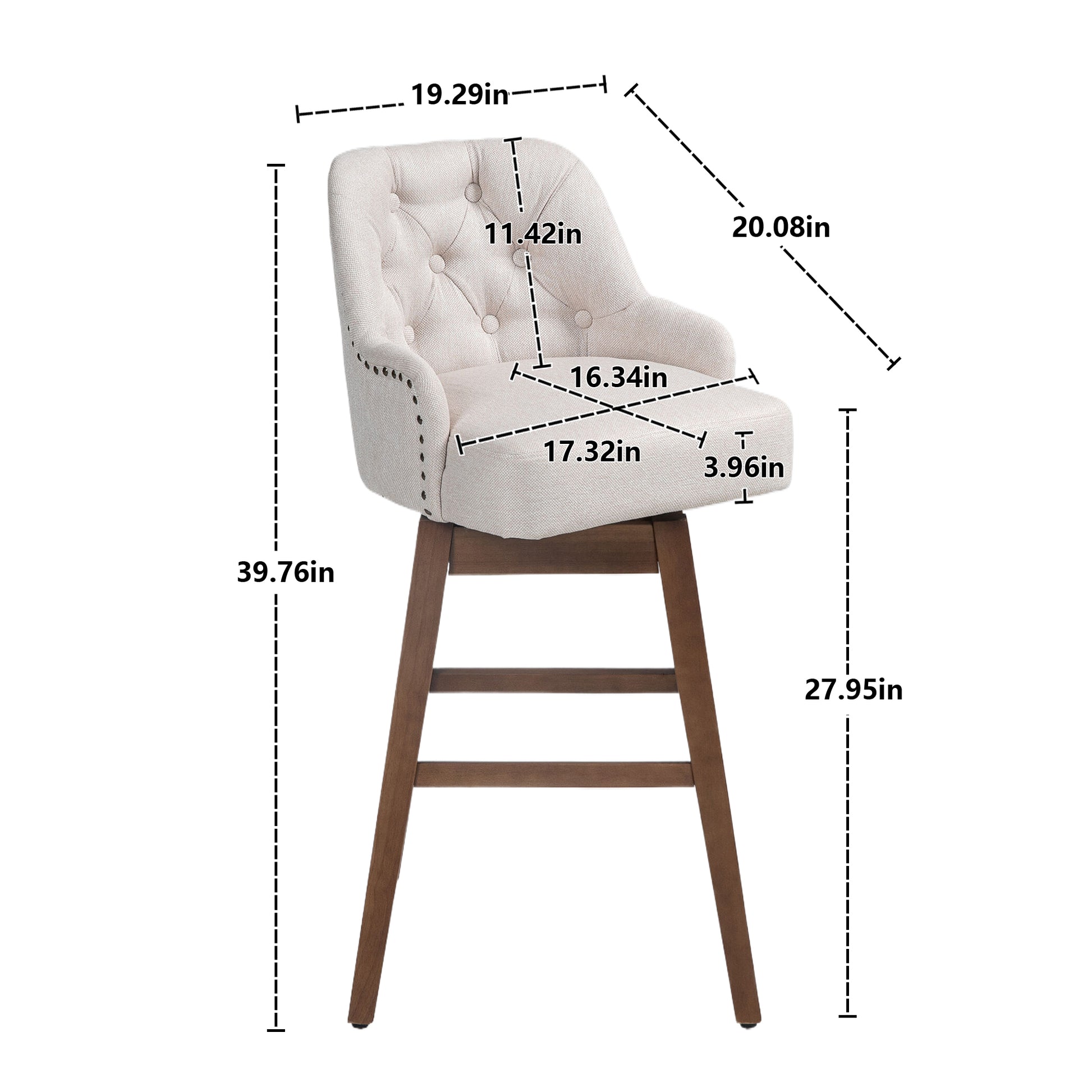 Coolmore Bar Stools Set Of 2 Counter Height Chairs With Footrest For Kitchen, Dining Room And 360 Degree Solid Wood Legs Swivel Bar Stools Set Of 2 Beige Linen Beige Foam Linen