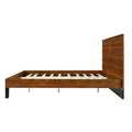 Mid Century Modern Solid Wood Bed Frame King Size Platform Bed With Six Piece Headboard Design, No Box Spring Needed, Brown King Brown Pine