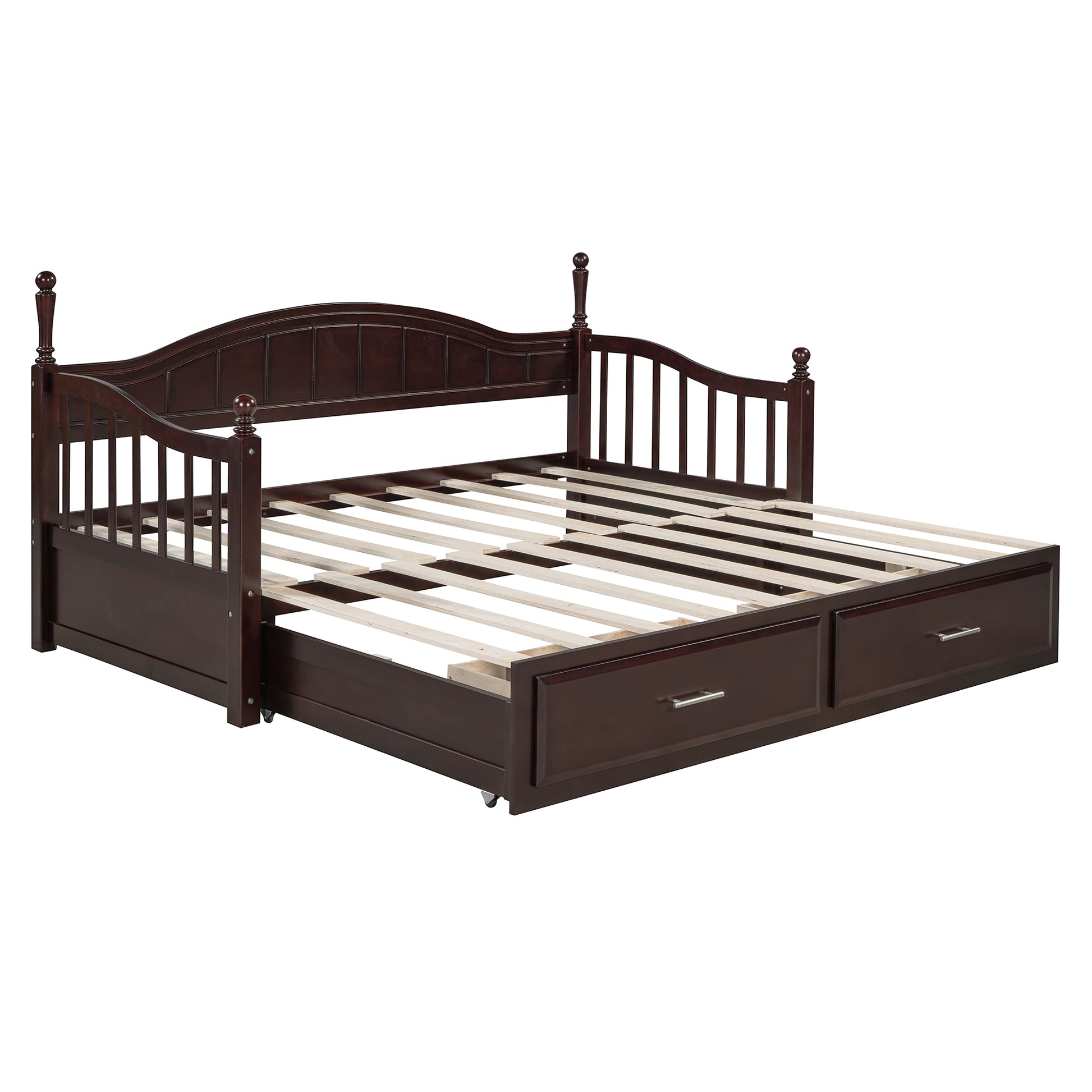 Wooden Twin Size Daybed With Twin Size Trundle, Extendable Daybed With Two Storage Drawers, Espresso Expected Arrival Time:9.12 Twin Espresso Wood