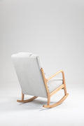 Rocking Chair Upholstered Fabric Rocking Armchair Indoor With High Backrest Glider Chairs And Lumbar Pillow For Living Room Beige Linen