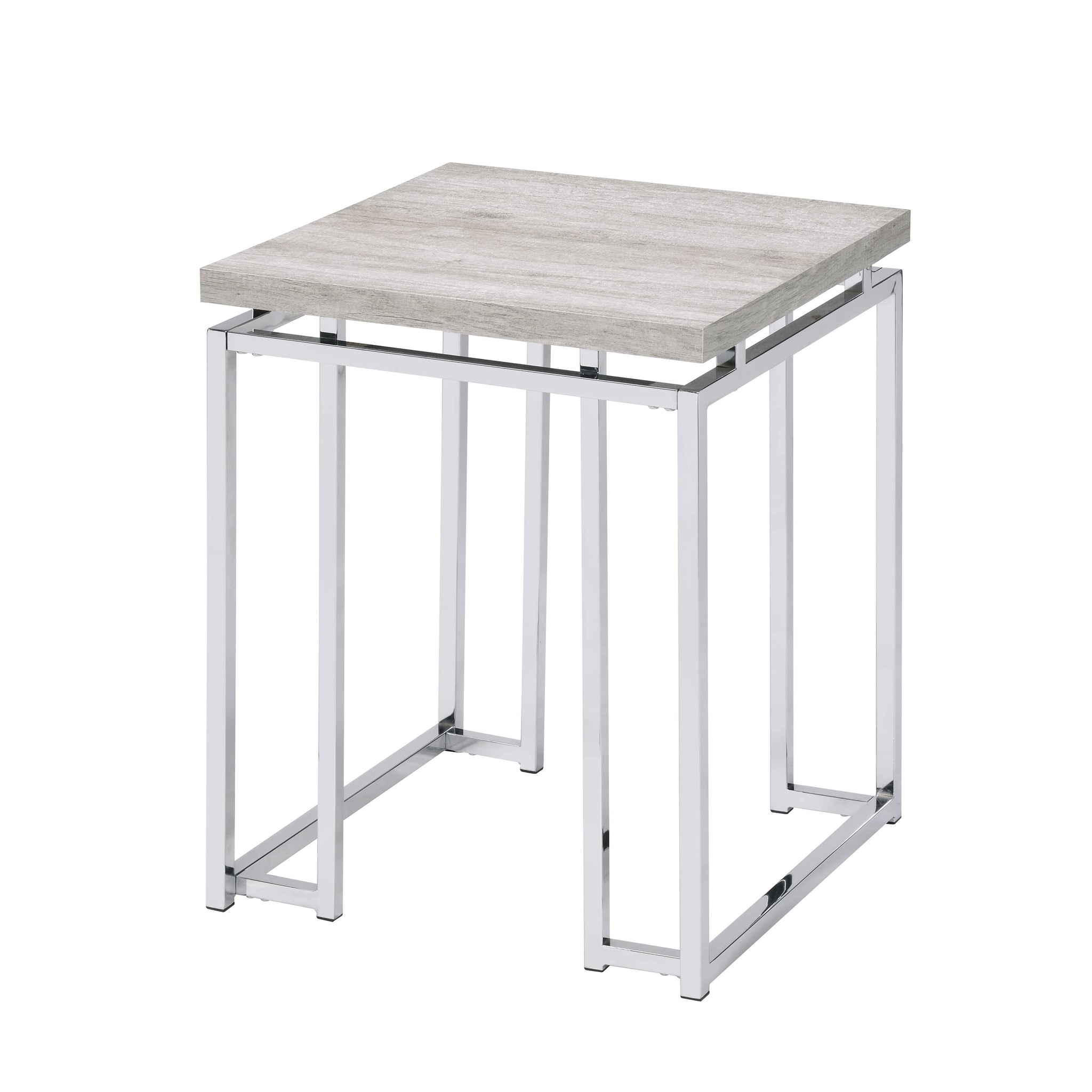 Natural Oak And Chrome End Table With Metal Sled Base Oak Primary Living Space Modern Square Wood Metal Sled