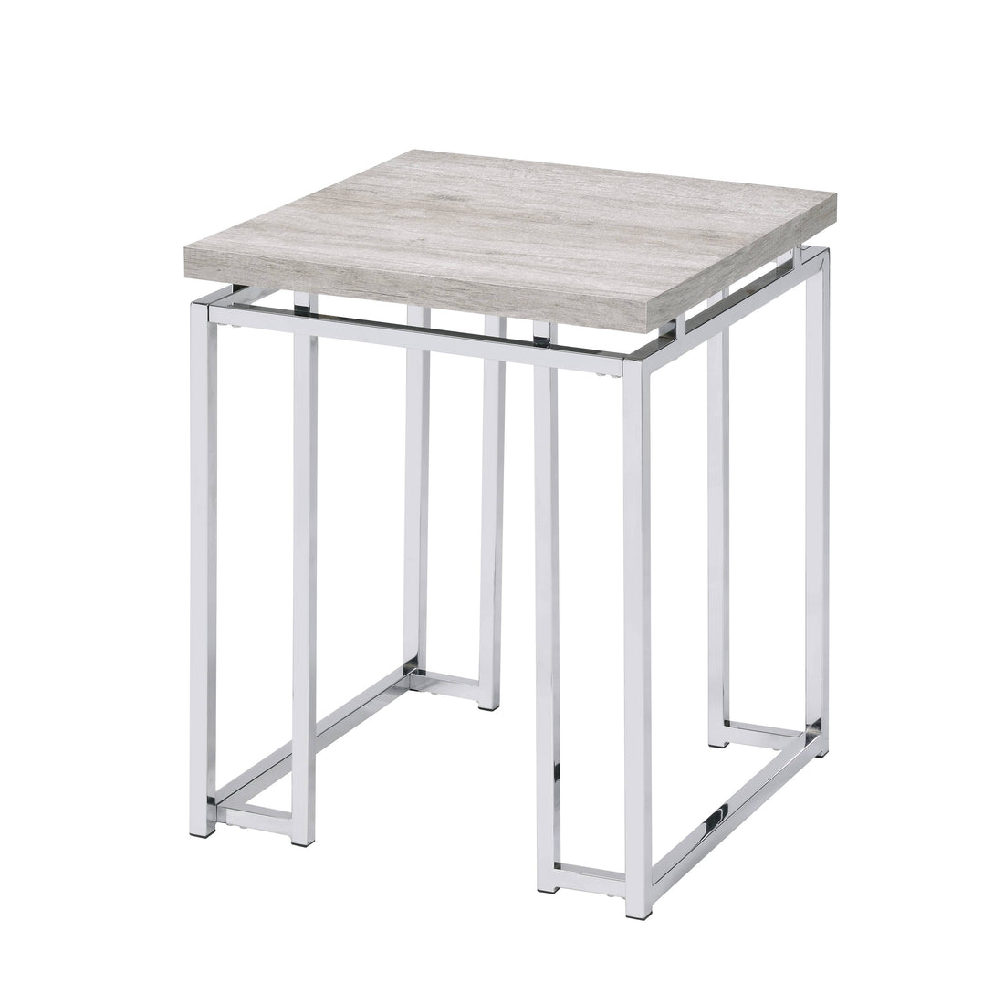 Natural Oak And Chrome End Table With Metal Sled Base Oak Primary Living Space Modern Square Wood Metal Sled