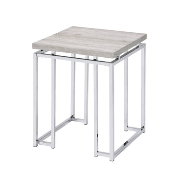 Natural Oak And Chrome End Table With Metal Sled Base Oak Primary Living Space Modern Square Wood Metal Sled