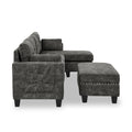 Sectional 3 Seaters Sofa ,Double Sided Multi Functional Footstool, Storage Matnon Slip Leg, Two Pillows, Velvet, Dark Grey Dark Grey Velvet 3 Seat