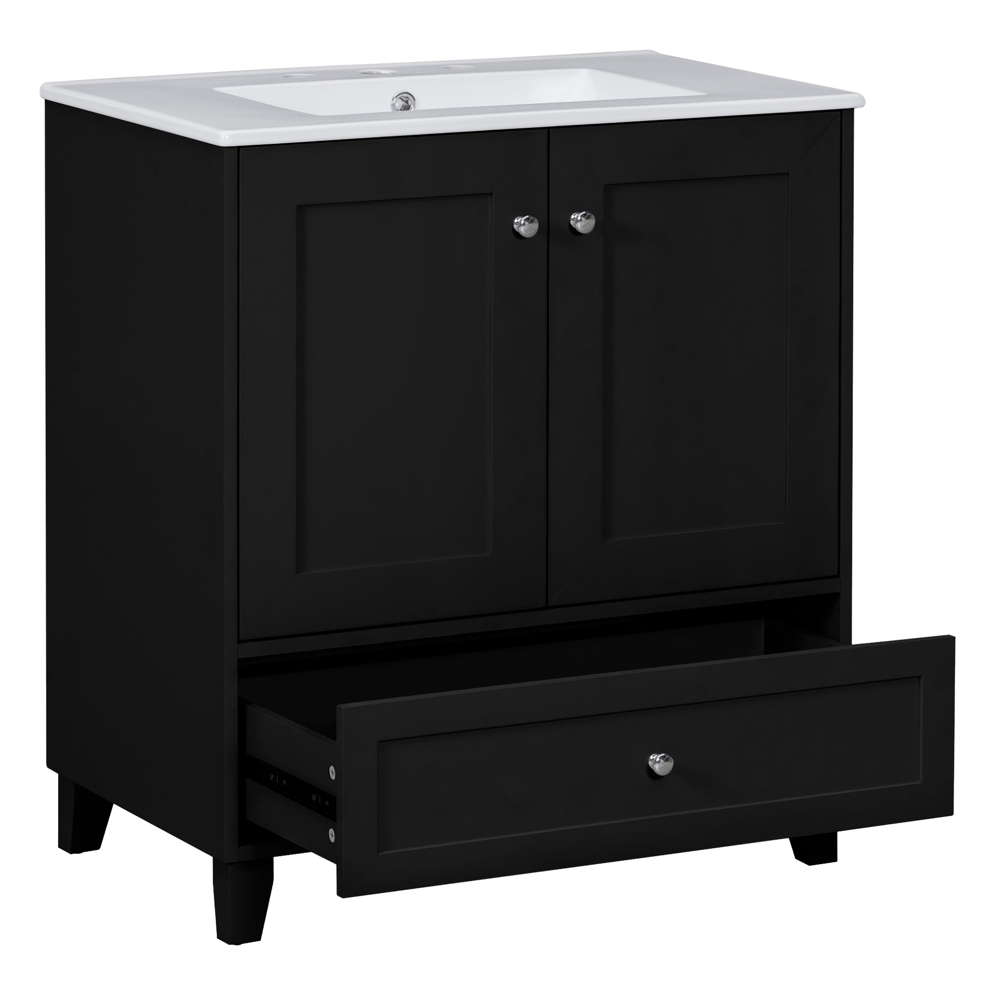 30" Black Bathroom Vanity Set With Ceramic Sink And Large Storage Space Ideal For Small Bathrooms Black Bathroom Solid Wood Mdf