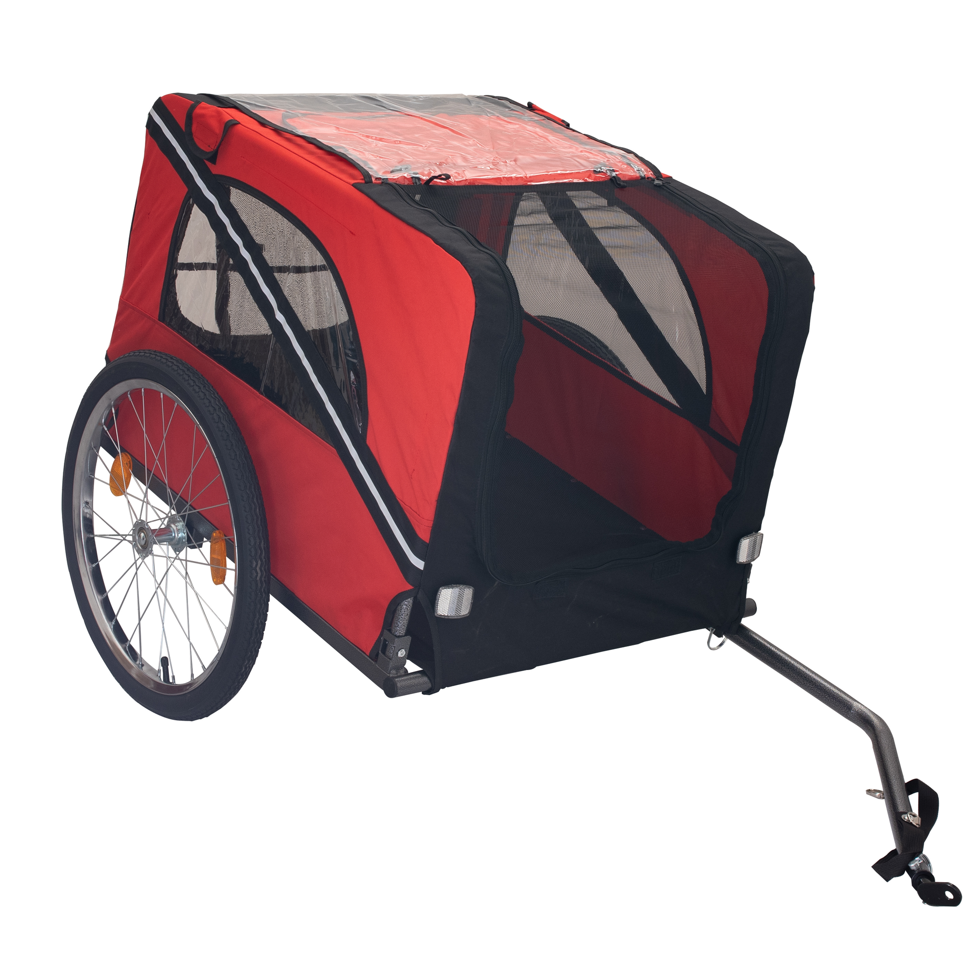 Dog Bike Trailer,Mesh Dog Cart With 3 Entrances, Safety Flag, 8 Reflectors, Folding Pet Carrier Wagon With 20 Inch Wheels, Bicycle Carrier For Medium And Small Sized Dogs Red Black Fabric Steel