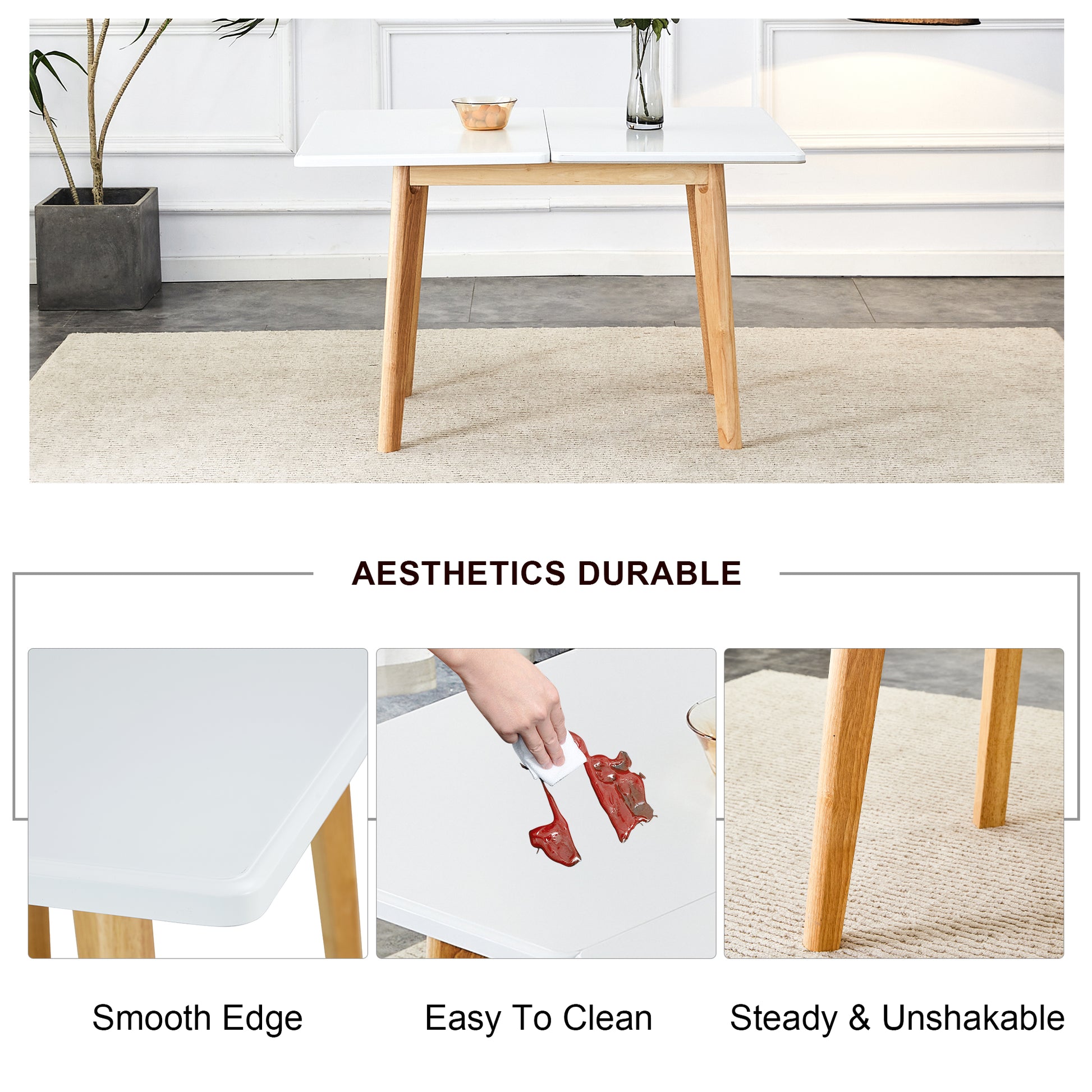 Table And Chair Set. White Sintered Stone Tabletop, Rubberwood Legs, Foldable Computer Desk, Foldable Desk. Solid Wood Dining Chair With Small Curved Backrest And Pu Cushions. Zd 1545 Dx 2361 Wood Seats 6 Wood