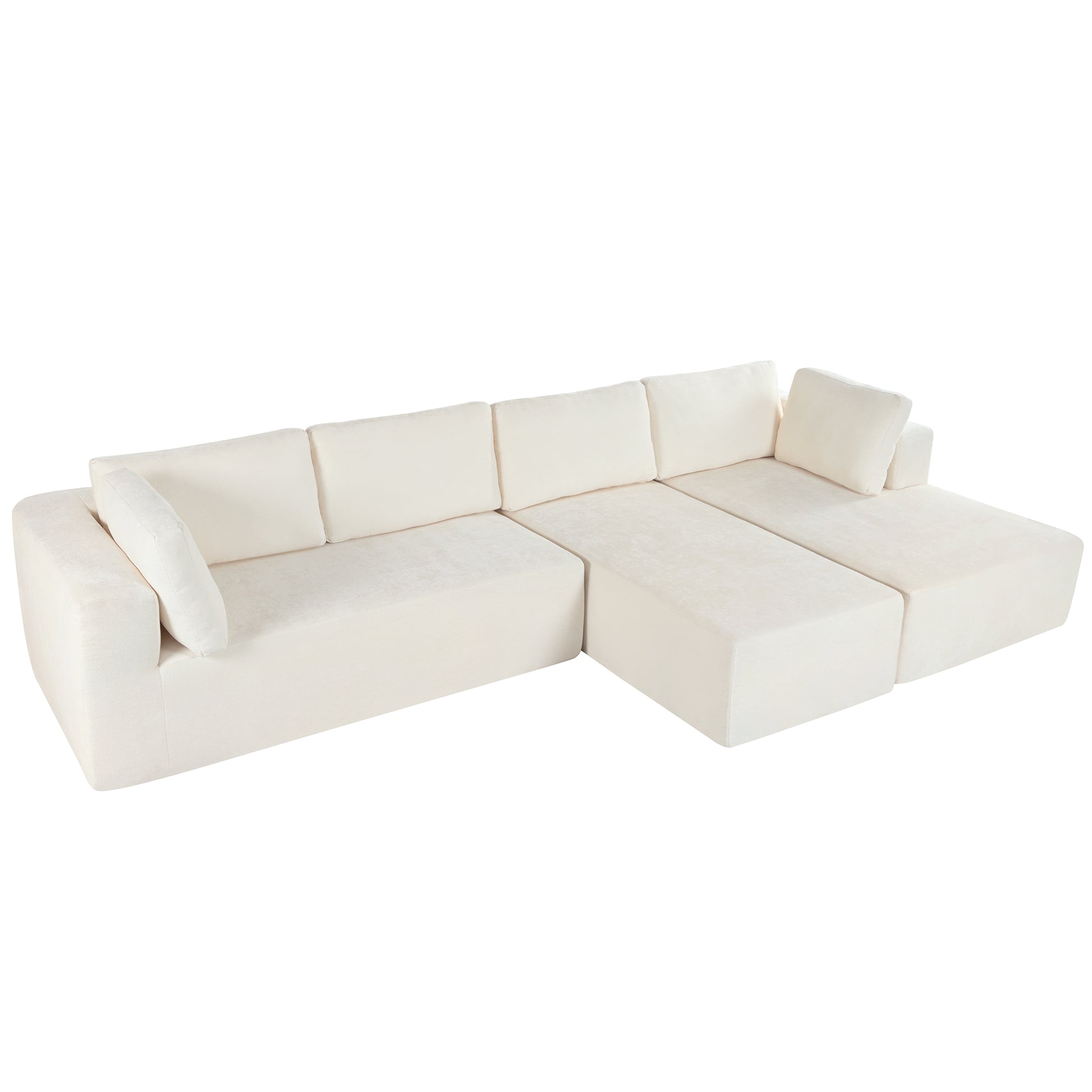 Modern Large Modular Sectional Sofa For Living Room, Bedroom, Salon, 3 Piece Free Combination Beige Polyester 3 Seat