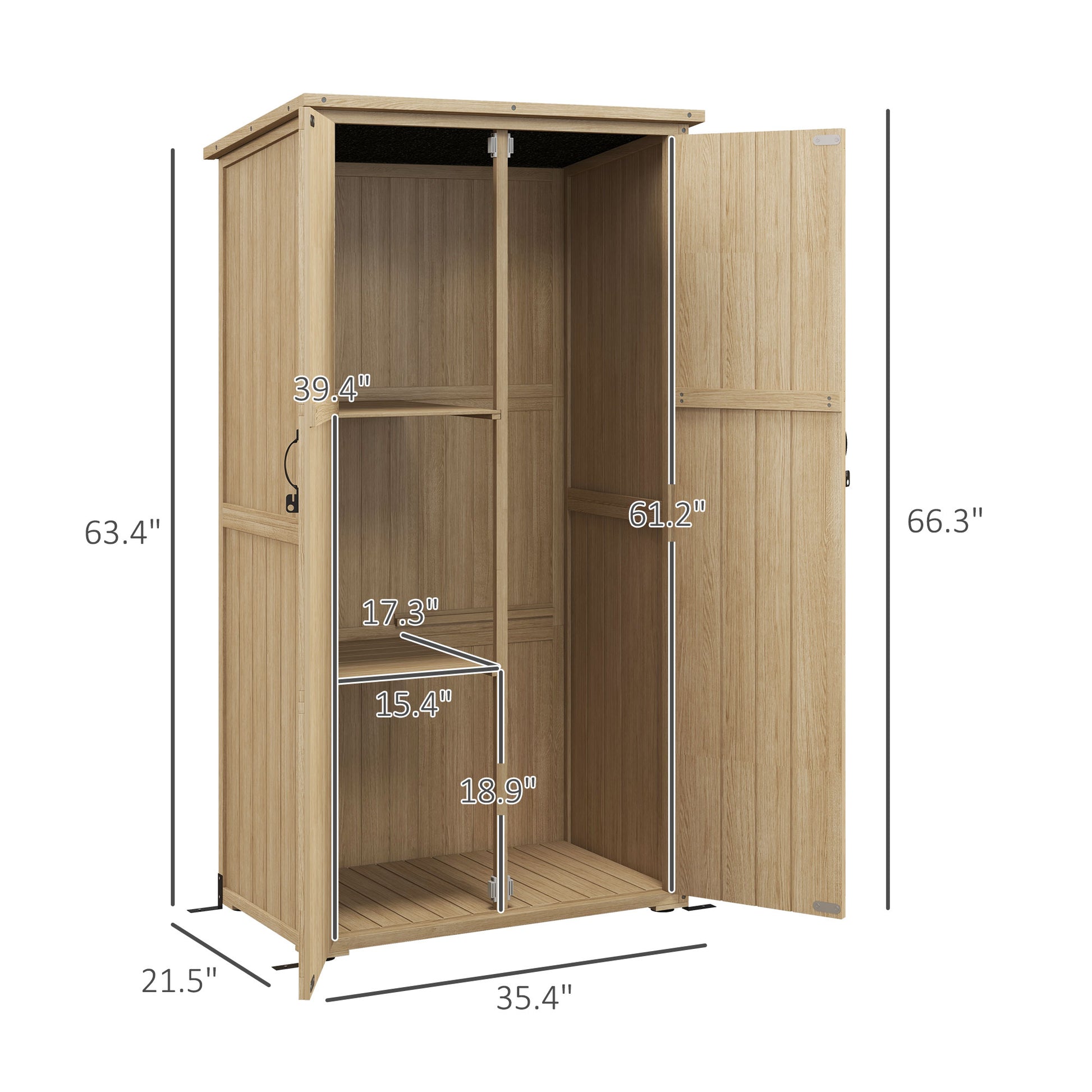 Outsunny Wooden Garden Shed, Outdoor Storage Cabinet With Waterproof Asphalt Roof, Narrow Tool Shed With Shelves And Lockable Doors, Natural Natural Wood Wood
