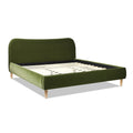 Roman Curved Headboard Upholstered Platform Bed, King, Olive Green Performance Velvet Box Spring Not Required King Olive Green Wood Foam Velvet Velvet