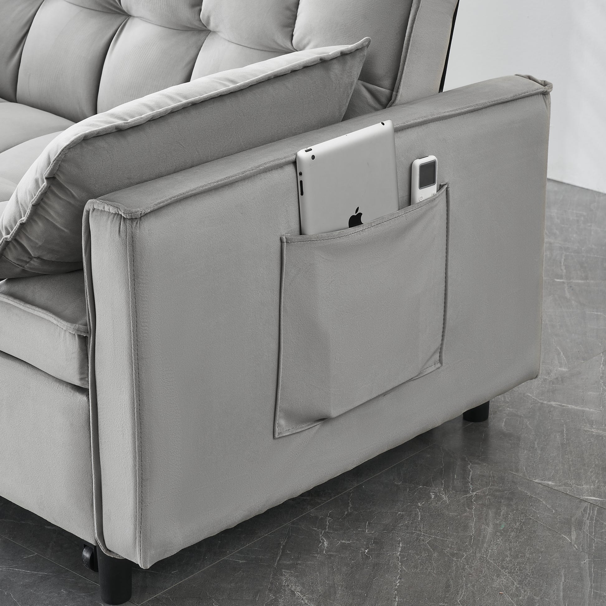 Modern Velvet Loveseat Futon Sofa Couch Pullout Bed, Small Beautiful Seat Lounge Sofa W Reclining Backrest, Toss Pillows, Pockets, Furniture For Living Room,3 In 1 Convertible Sleeper Sofa Bed, Gra Gray Velvet 2 Seat