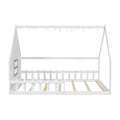 Full Size Wood House Bed With Window And Fence, White Old Sku: Wf304147Aak Box Spring Not Required Full White Wood Bedroom Pine Bed Frame Solid Wood Mdf