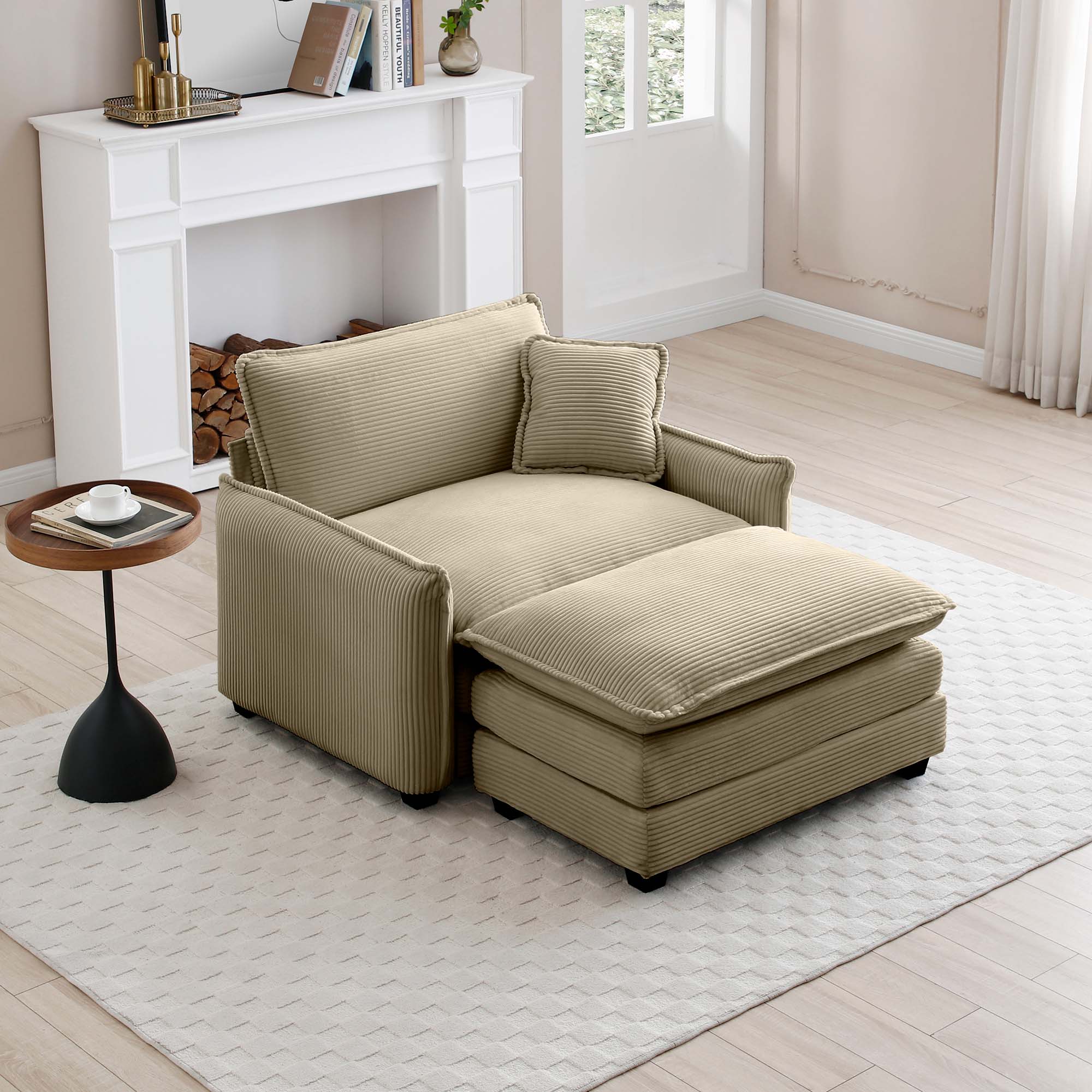 Single Deep Seat Sofa With Footstool With One Pillow, Suitable For Living Room And Bedroom, Club Multiple Occasion,Came Corduroy Camel Corduroy 1 Seat