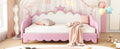 Twin Extending Daybed With Led Lights, Modern Upholstered Princess Daybed With Crown Headboard,Pink Twin Pink Wood