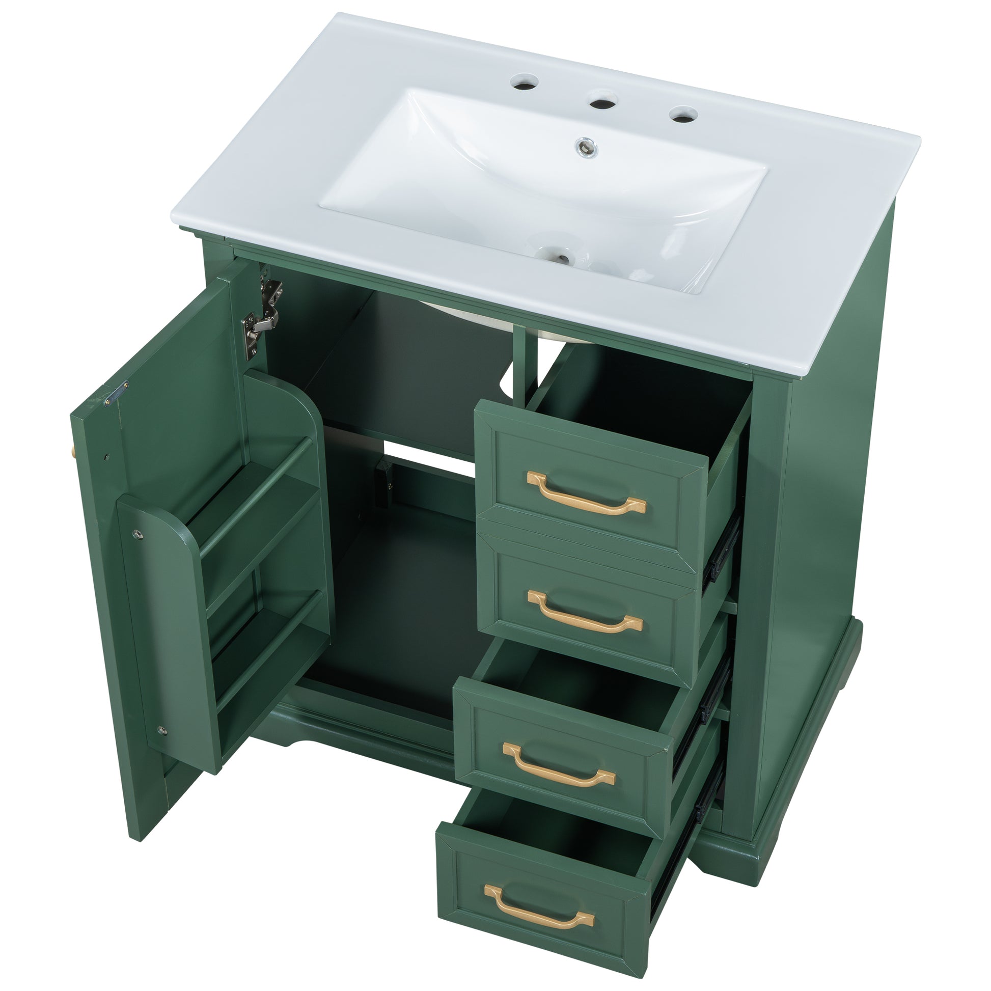 30" Bathroom Vanity With Sink, One Package, Green Bathroom Cabinet With Drawers, Solid Frame And Mdf Board Green Solid Wood Mdf