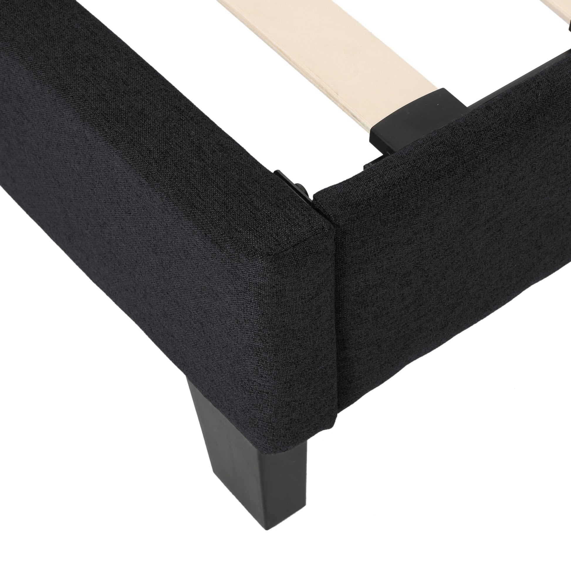 King Size Upholstered Platform Bed Frame With Contemporary Tufted Waffle Stitching, Easy Assembly, Black King Black Fabric