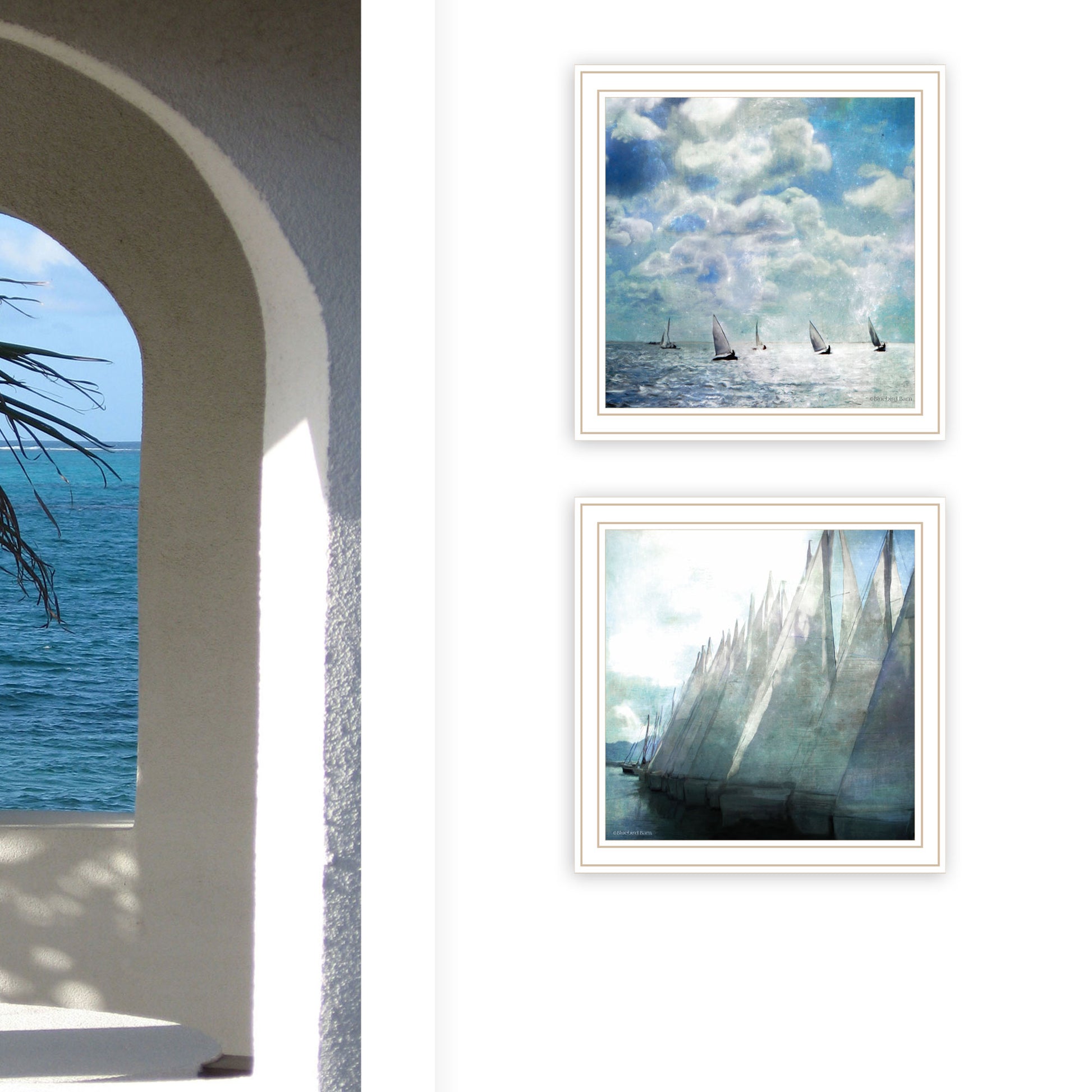 2 Pc Vignette Sail Away White Framed Wall Art For Living Room, Bedroom Wall Art Print For Home Decor By Bluebird Barn Multicolor Wood Paper