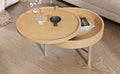 Modern Round Wood Rotating Tray Coffee Table With Storage & Metal Legs In Natural Natural Metal,Rubber Wood