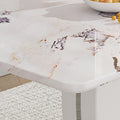 Table And Chair Set, Modern Luxurious White Imitation Marble Pattern Mdf Dining Table,Rectangular Dining Table, Matched With Uniquely Shaped Pu High Backrest Seats,Suitable For Various Occasions. White Seats 4 Mdf
