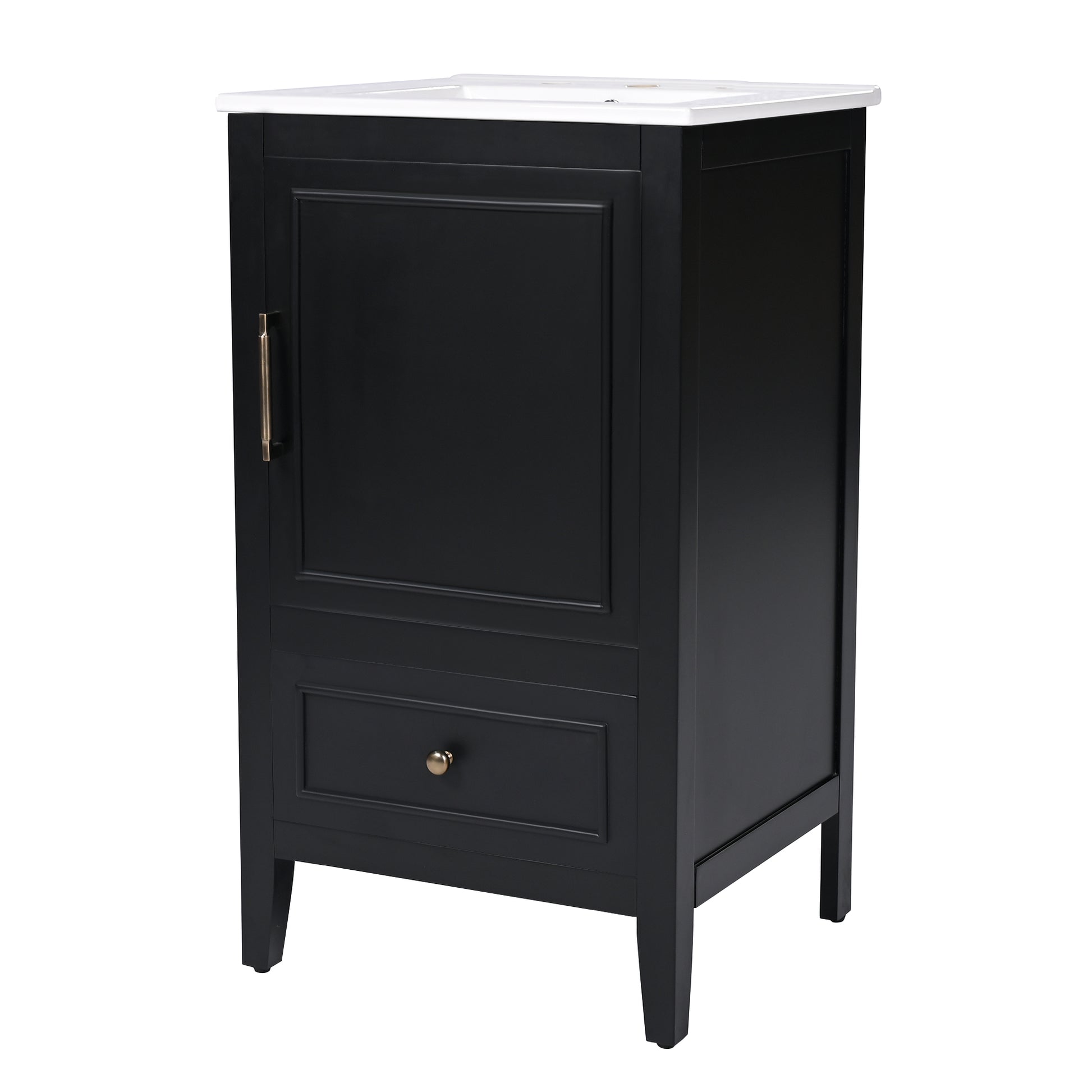 20" Bathroom Vanity With Sink, Bathroom Cabinet With A Door, Door Shelf Storage And Adiustable Foot Pads, A Drawer, Black Black Solid Wood Mdf