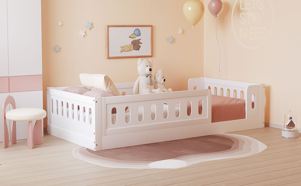 Wood Twin Size Platform Bed With Guardrail, White Box Spring Not Required Twin White Wood Bed Frame Solid Wood Mdf