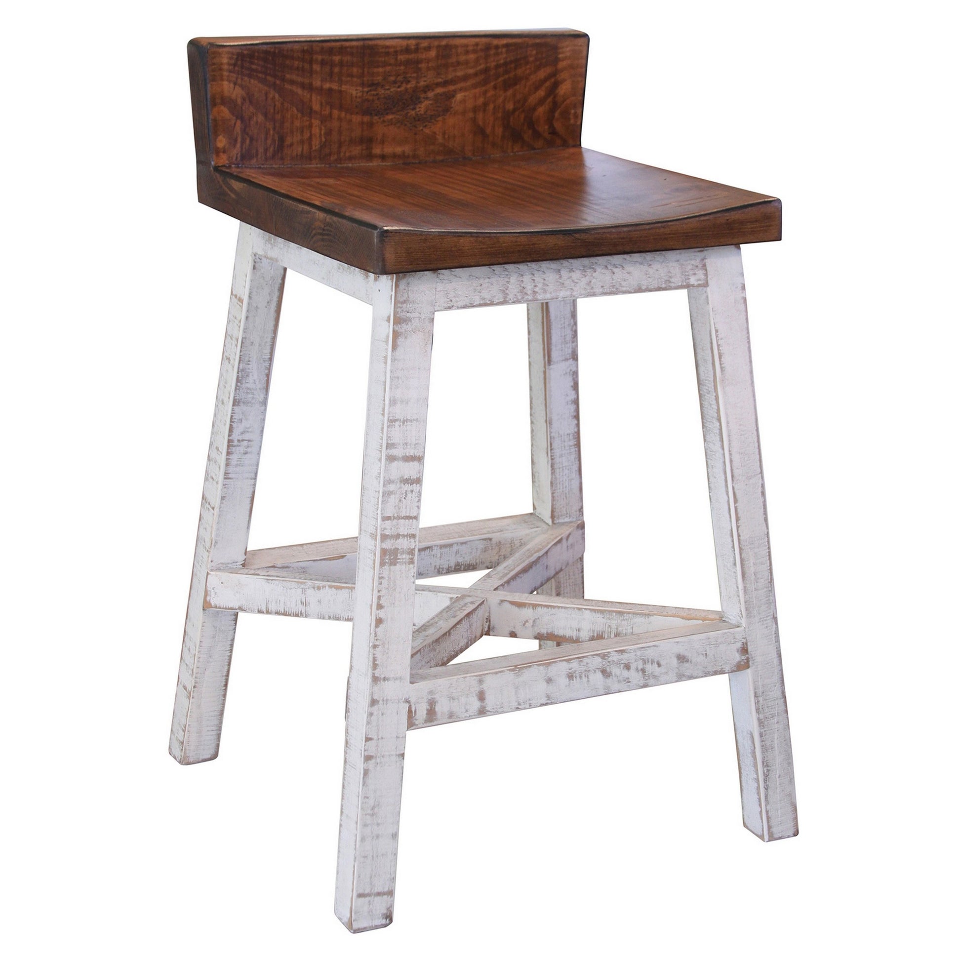 Ata 24 Inch Counter Height Stool, Lacquer Finish, Pine Wood, Brown, White Brown White Solid Wood
