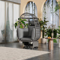 Outdoor Swivel Chair With Cushions, Rattan Egg Patio Chair With Rocking Function For Balcony, Poolside And Garden Grey Wicker Grey Cushion Grey Wicker