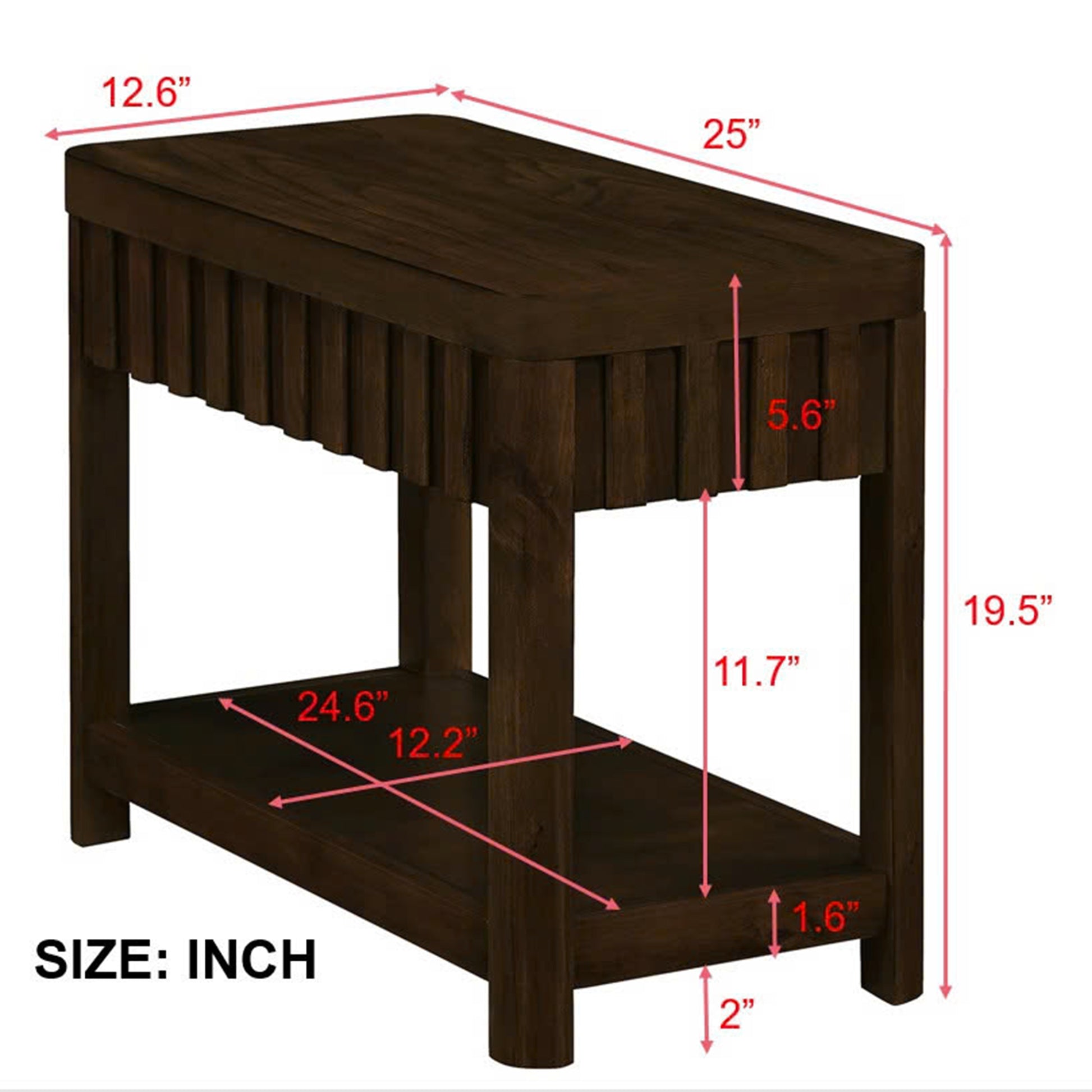 25'' Rectangular Farmhouse End Table With Storage Shelf, Sofa Side Table With Solid Wood Legs For Living Room, Bedroom, Office, Espresso Espresso Pine