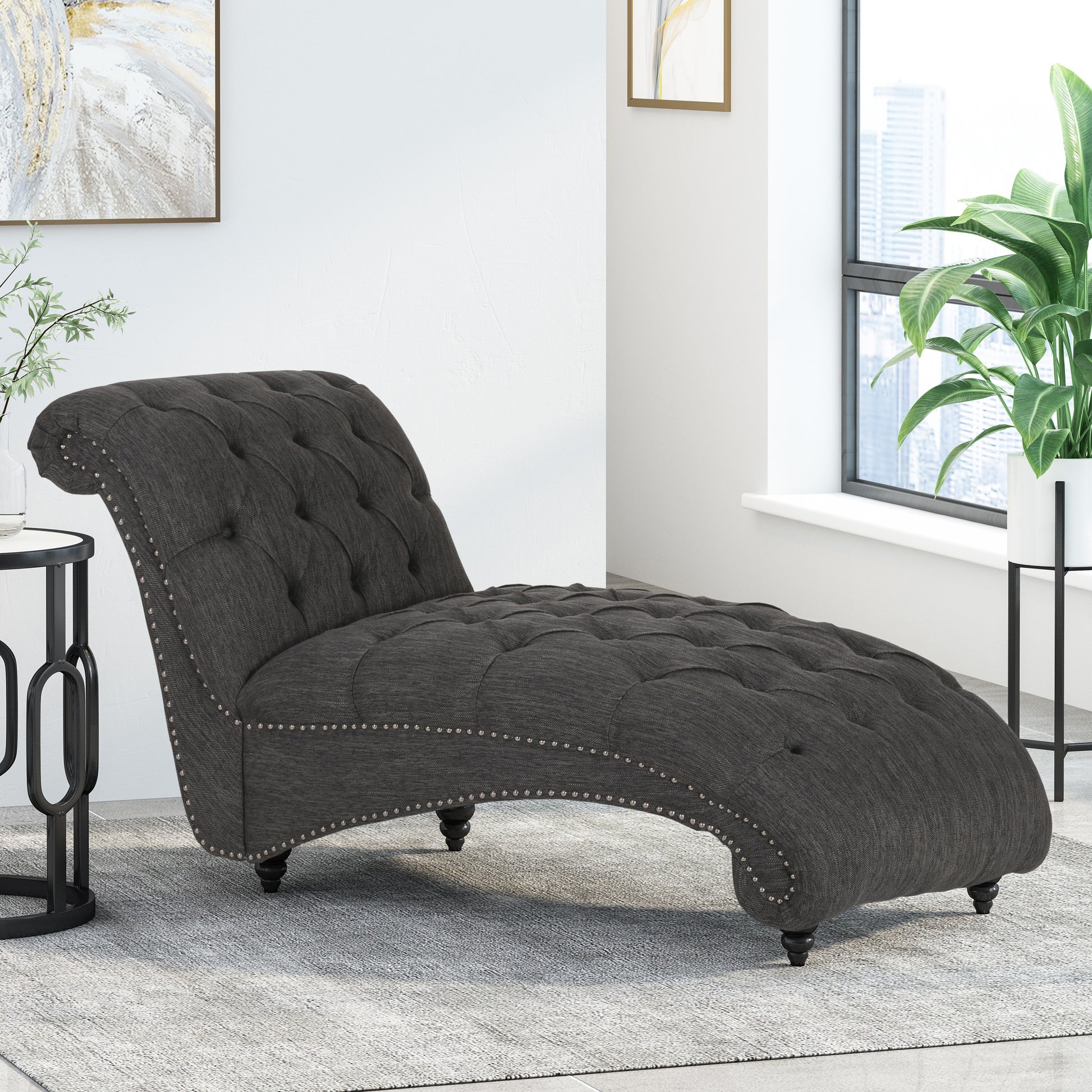 Chaise Lounge Charcoal Fabric 1 Seat