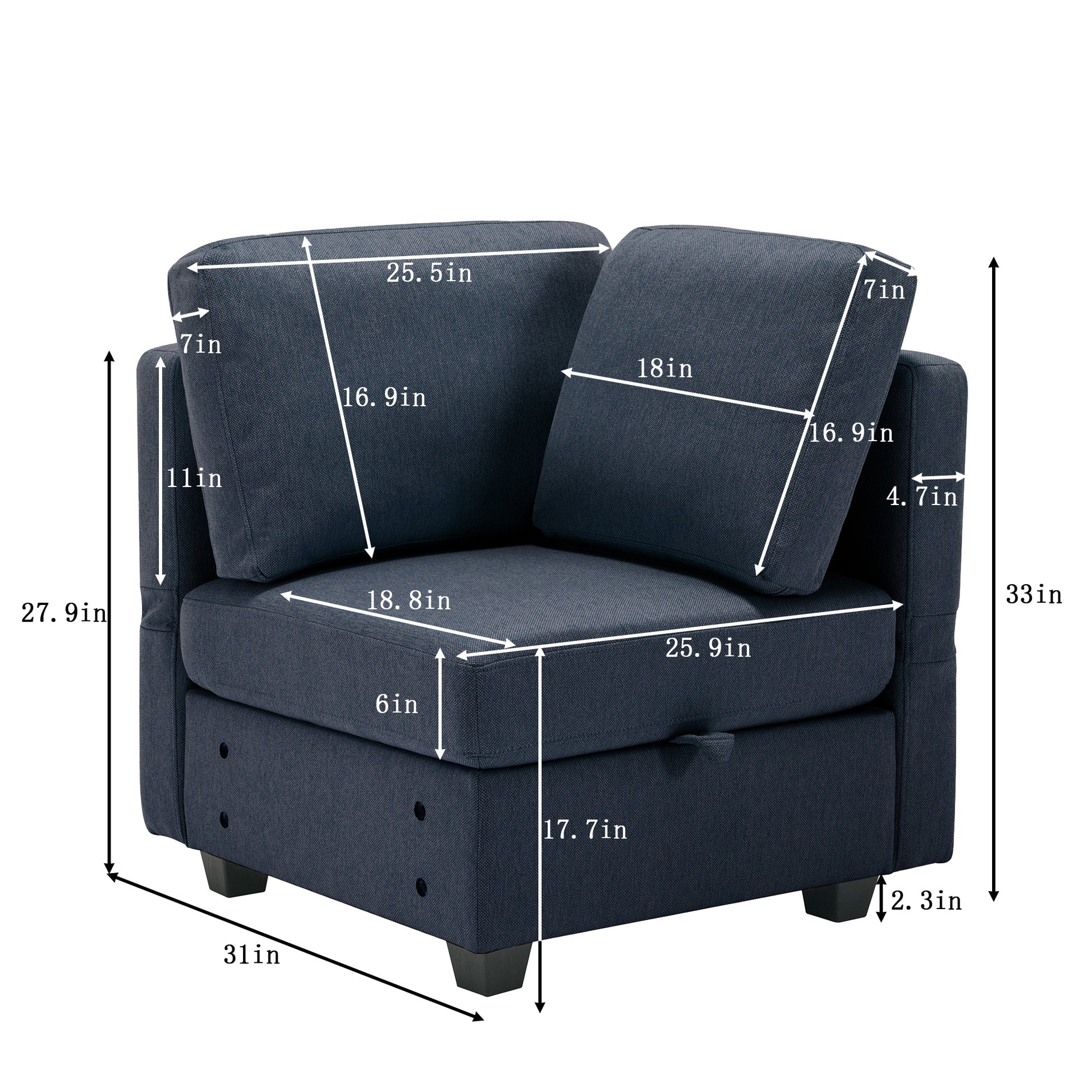 Reversible Sectional Sofa Modern Modular Sectional Couch With Chaise U Shaped Corner Sectional 5 Seater Modular Sofa With Storage Seats, Adjustable Arms And Backs Blue Blue Polyester 3 Seat
