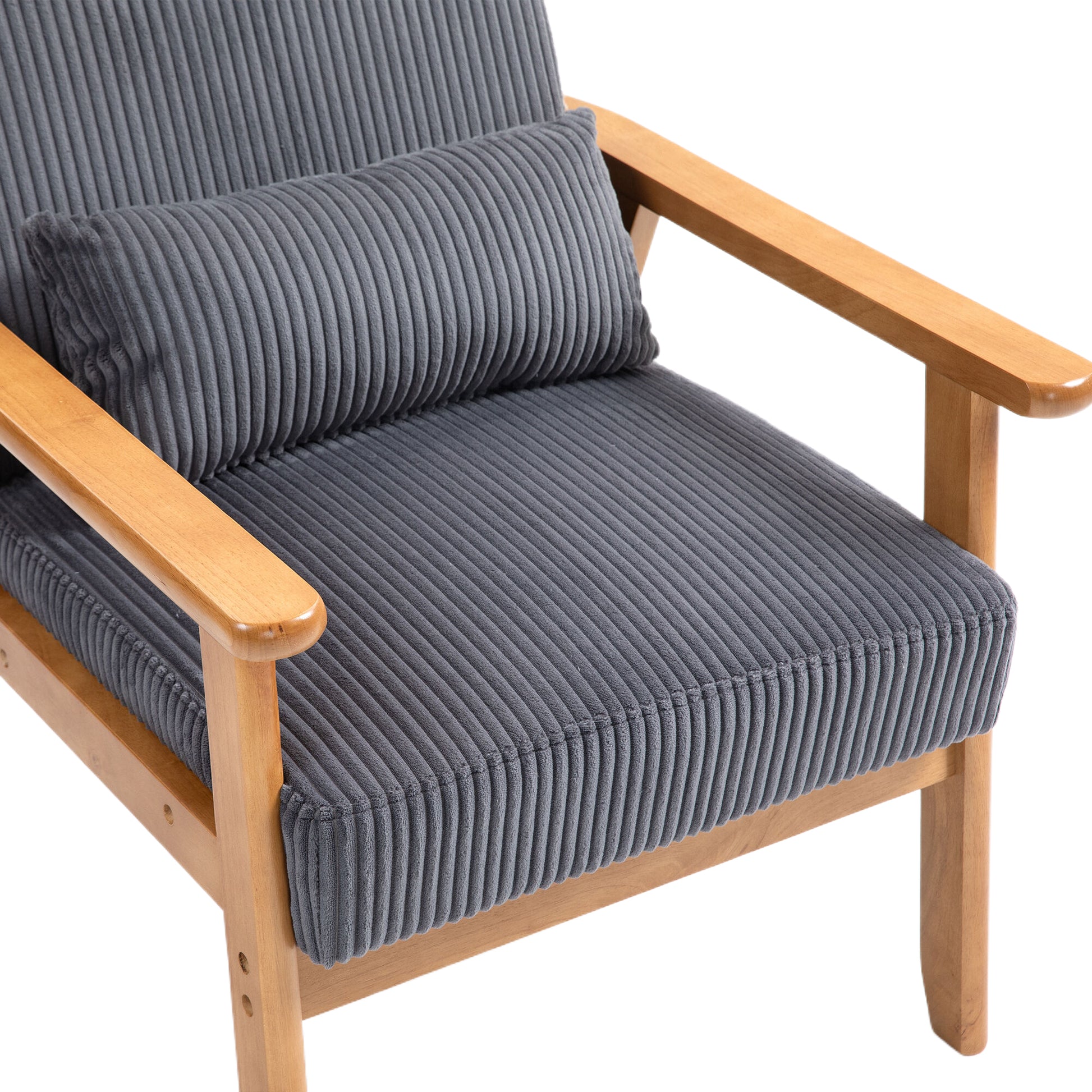 Leisure Chair With Solid Wood Armrest And Feet, Leisure Chair, Wood Frame, Velvet, L, Solid Rubber Wood Legs, Mid Century Modern Accent Chair, For Living Room Bedroom Studio Chair Dark Gray Corduroy